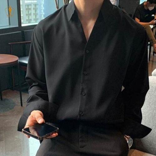 Áo sơ mi nam TRAZ tay dài mẫu mới nẹp liền không nút phong cách Hàn Quốc vải cotton lụa rất đẹp mịn mát