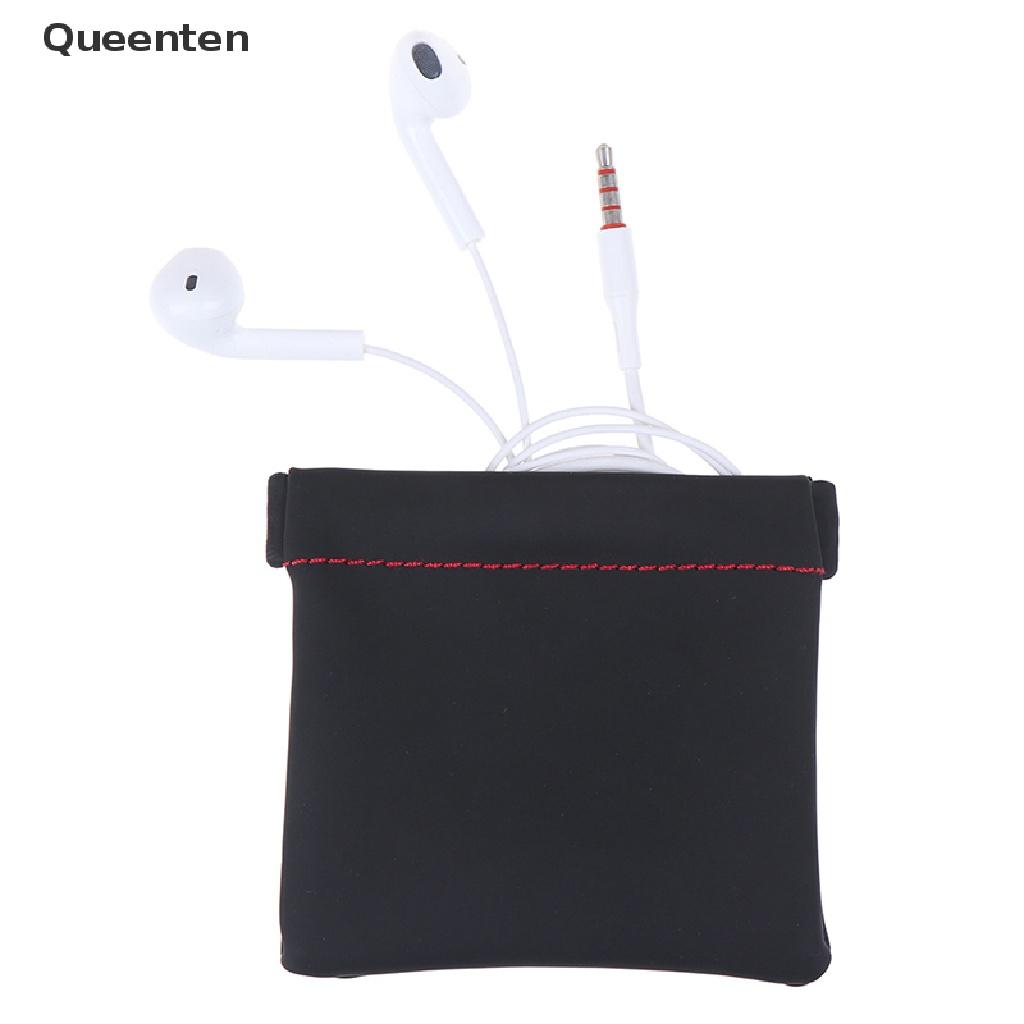 Queenten Portable PU leather earphone case storage bag headset headphone carrying pouch QT