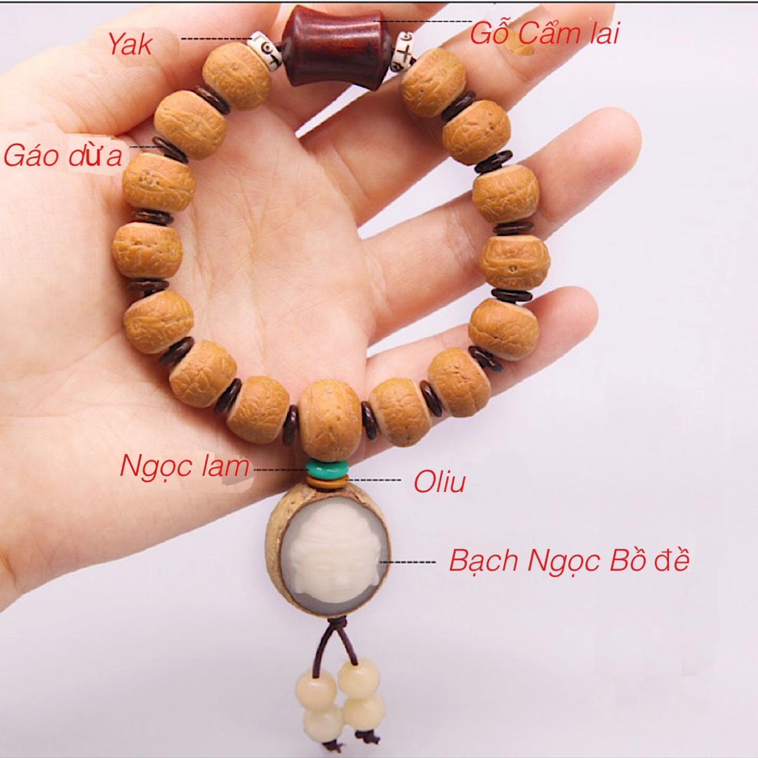 VÒNG TAY CHUỖI HẠT BỒ ĐỀ PHẬT NHÃN VÀ BỒ ĐỀ BẠCH NGỌC TỰ NHIÊN NEPAL 12-13m