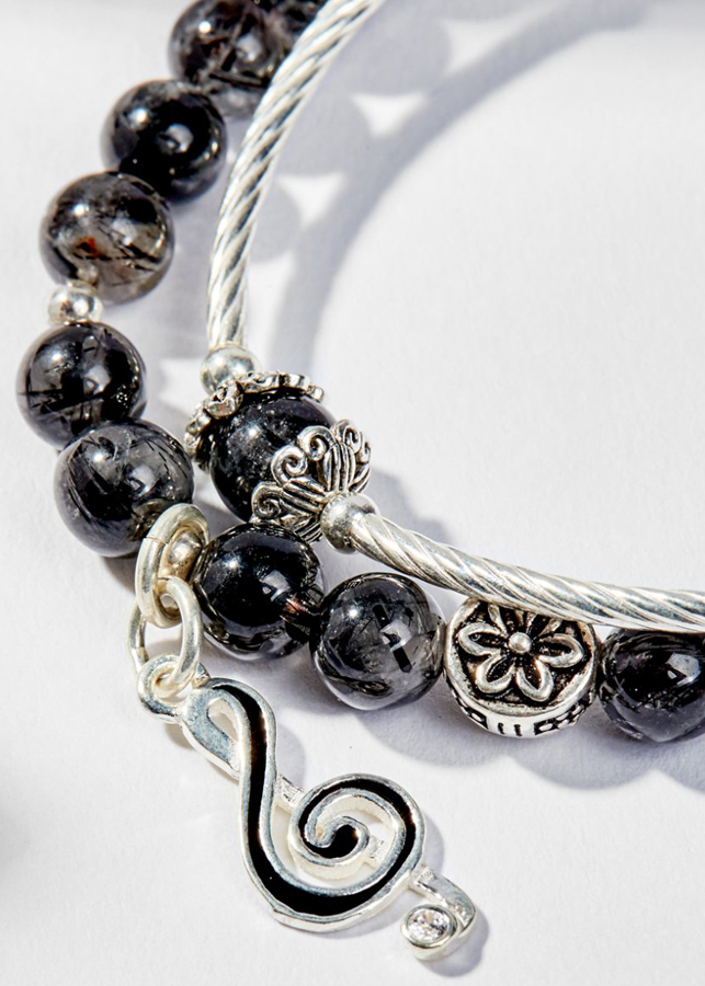 Vòng Tay Phong Thủy 2 Line Đá Thạch Anh Tóc Đen Phối Charm Trái Thông  mệnh Thủy, Mộc Ngọc Quý Gemstones