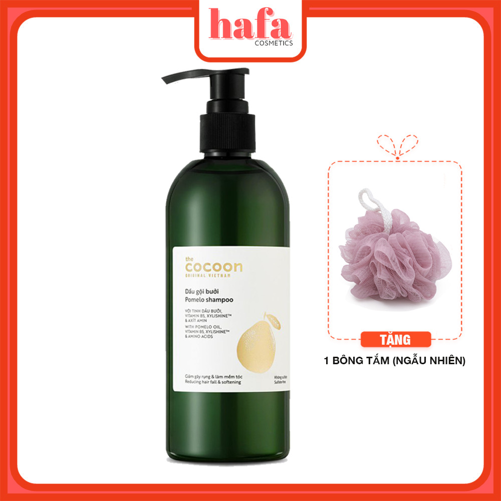 Dầu gội bưởi Cocoon Giúp Giảm Gãy Rụng &amp;amp; Kích Thích Mọc Tóc Cocoon Pomelo Shampoo 310ml + Tặng kèm 1 bông tắm tạo bọt