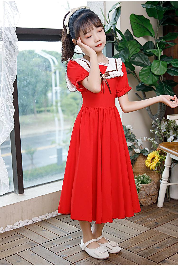 CHENGRUI Cô gái búp bê cổ Pháp ngọt ngào đầm Mid-boy siêu tiên khí chất thiếu nữ hải quân cổ váy đầm dài