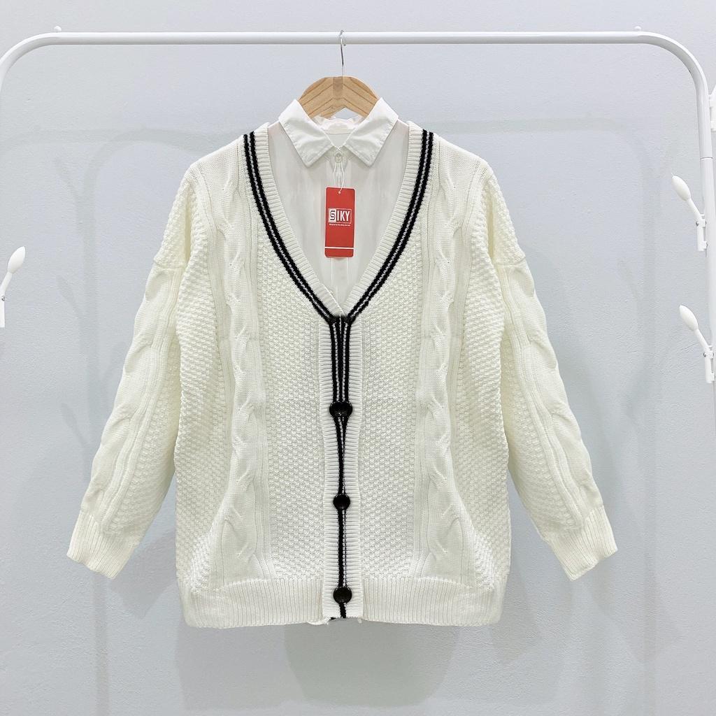 Áo Cardigan Học Sinh Len Thừng Viền Đen Form Rộng Loại 1 SIKY - KL13