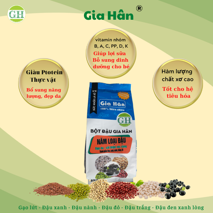 Bột 5 loại đậu tăng cân - tăng vòng 1 - đẹp da ( 400g ) GIAHAN FOOD giúp. Bột 5 thứ đậu, đậu đen xanh lòng,đậu đỏ,đậu xanh và gạo lứt