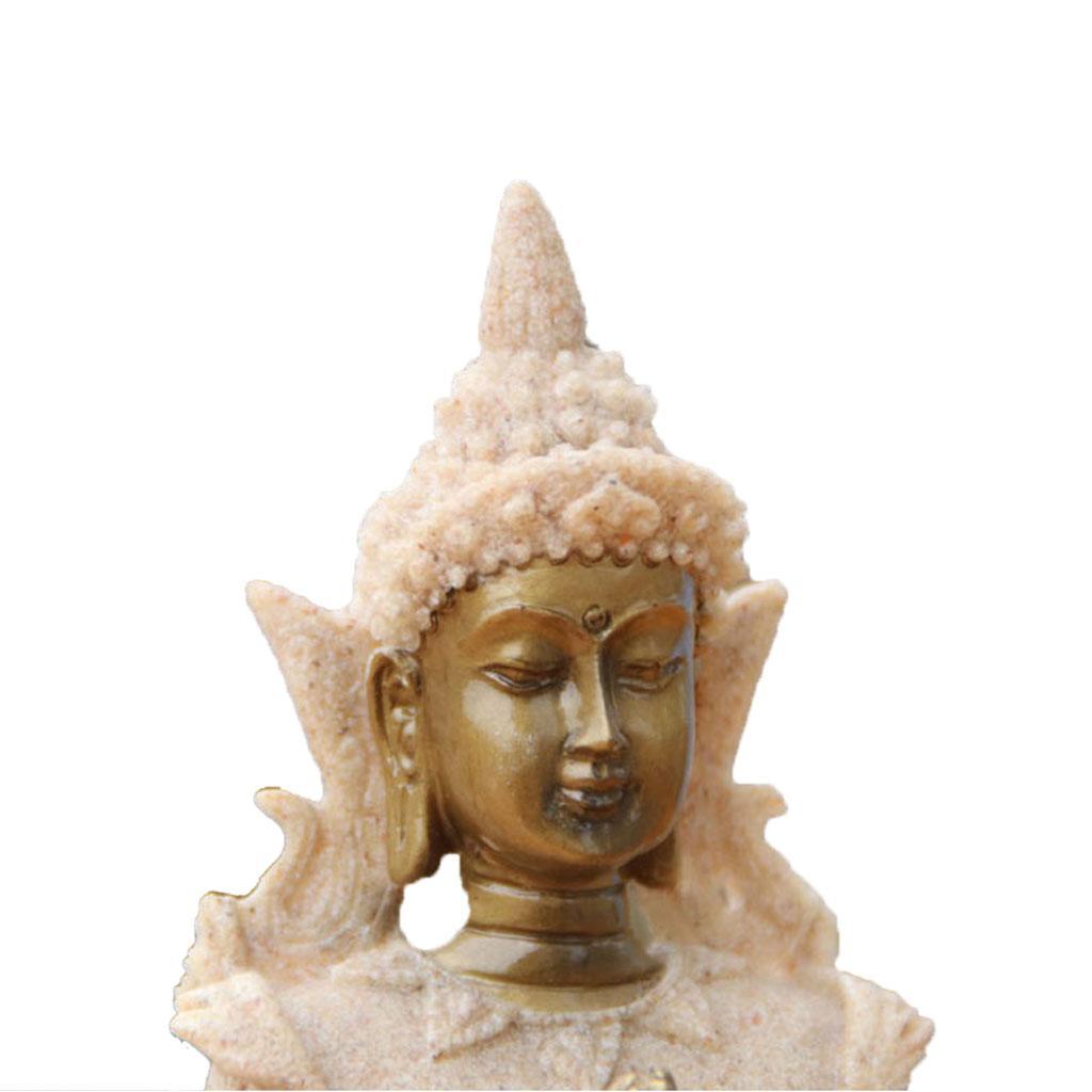 2Pieces Cottage Sandstone Meditation Buddha Statue Marble Sculpture Handmade Decor
