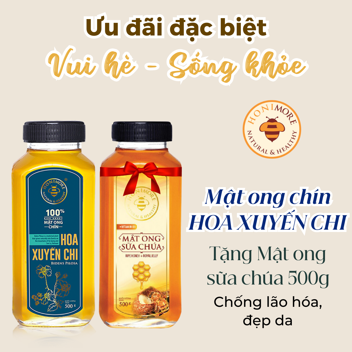 Combo Mật ong rừng nguyên chất Hoa Xuyến Chi Honimore 1kg - giúp tăng cường đề kháng