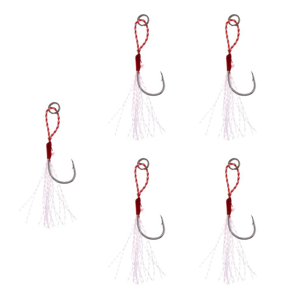 5Pcs Assist Hooks Metal Jigging Saltwater Fishing Hook with Super Strong PE Fishing Line