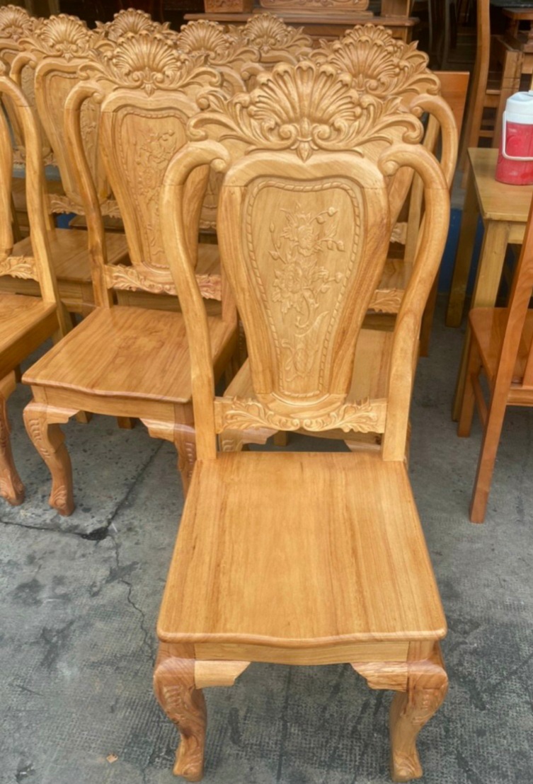 Bộ bàn ăn tròn gỗ gõ 10 ghế đường kính 1m40