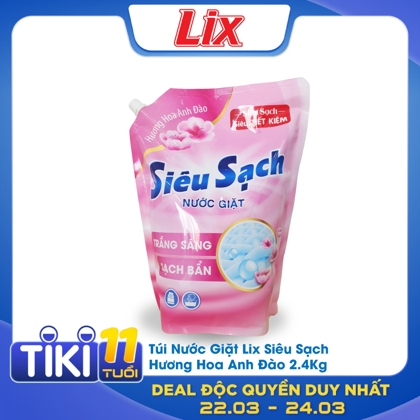 Túi Nước Giặt Lix Siêu Sạch Hương Hoa Anh Đào 2.4Kg N2502 - Tẩy Sạch Vết Bẩn Cực Mạnh