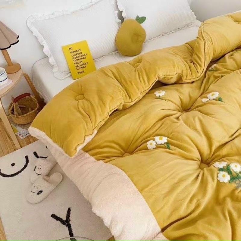 Chăn lông thỏ thêu hoa cúc - Chăn đông đại Hàn 2m*2m3 mềm mại siêu đẹp, siêu ấm hot hit
