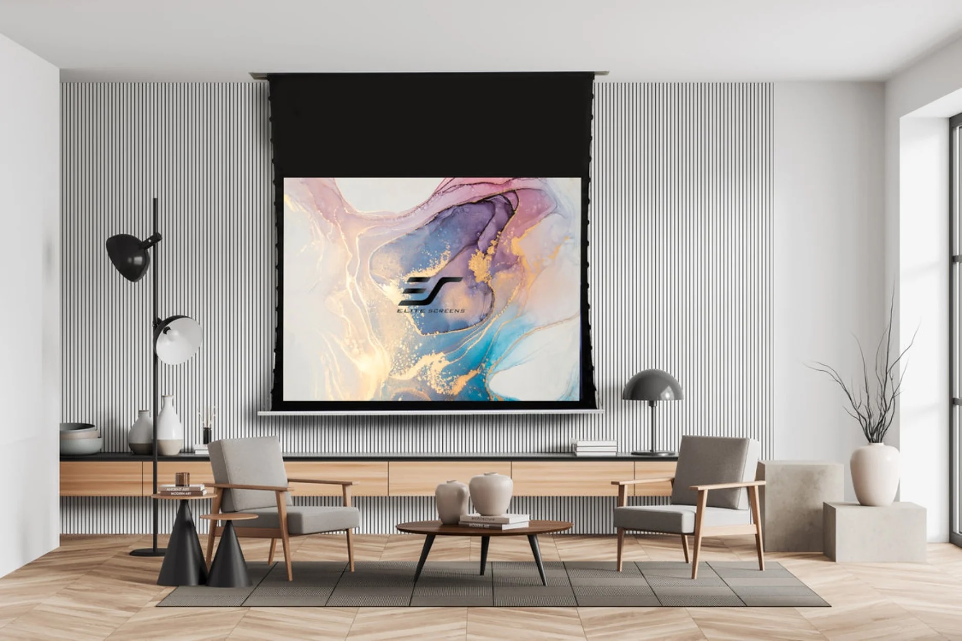 Màn Chiếu Elite Screens Dòng Evanesce Tab-Tension B (Kéo Căng ), 120 inch Tỷ lệ Khung Hình 16:9 (Vùng hiển thị 149.6 x 265.7 cm) Gain 1.1 (ETB120HW2-E8) – Hàng Chính Hãng