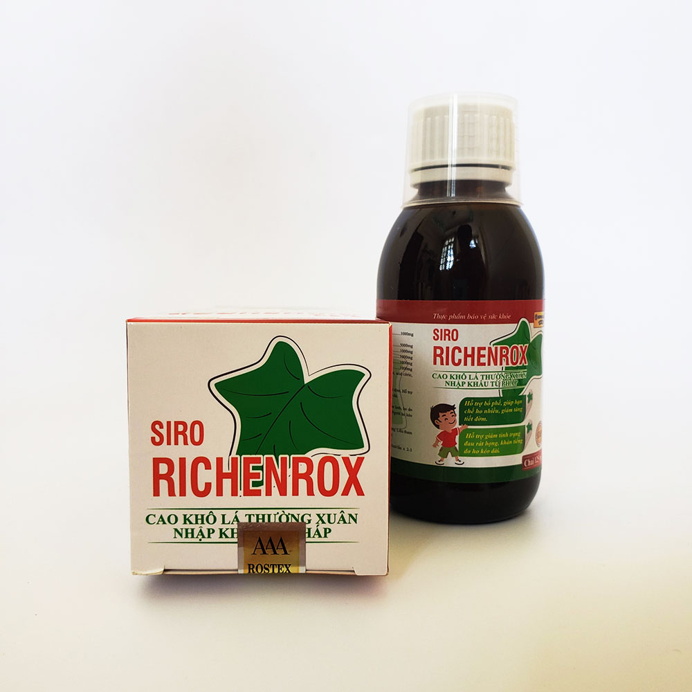 Siro ho cho bé RICHENROX giảm ho, tiêu đờm, viêm họng, viêm phế quản chai 125ml thành phần từ Cao lá thường xuân, húng chanh