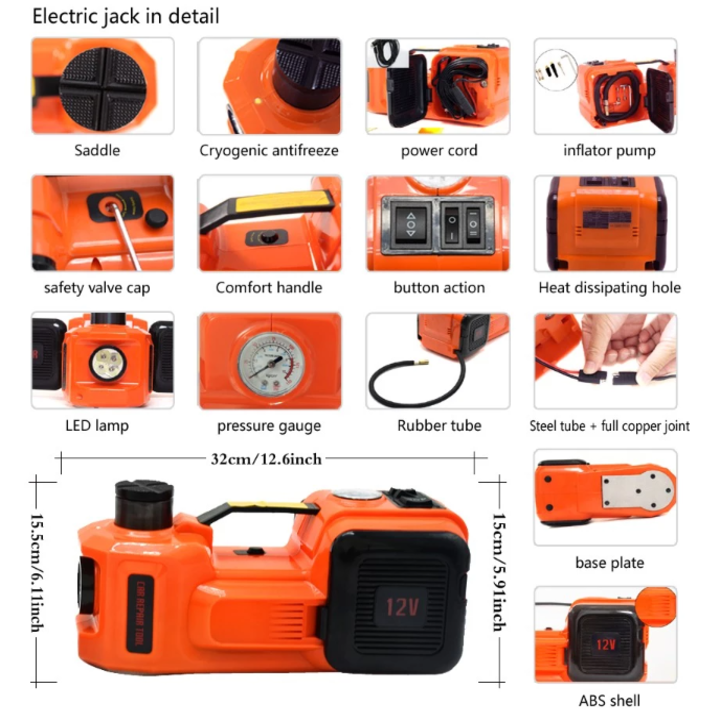 Bộ nâng kích gầm điện kiêm máy bơm lốp và máy siết ốc ô tô đa năng 3 trong 1 ROGTZ TY-003 - Công suất: 150W - HÀNG NHẬP KHẨU