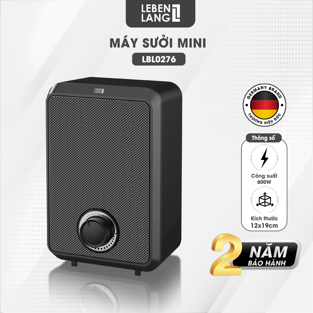 Máy sưởi mini để bàn Lebenlang LBL0276, công suất 600W, làm ấm góc rộng, nóng nhanh, nhỏ gọn tiện lợi, bảo hành 2 năm - hàng chính hãng