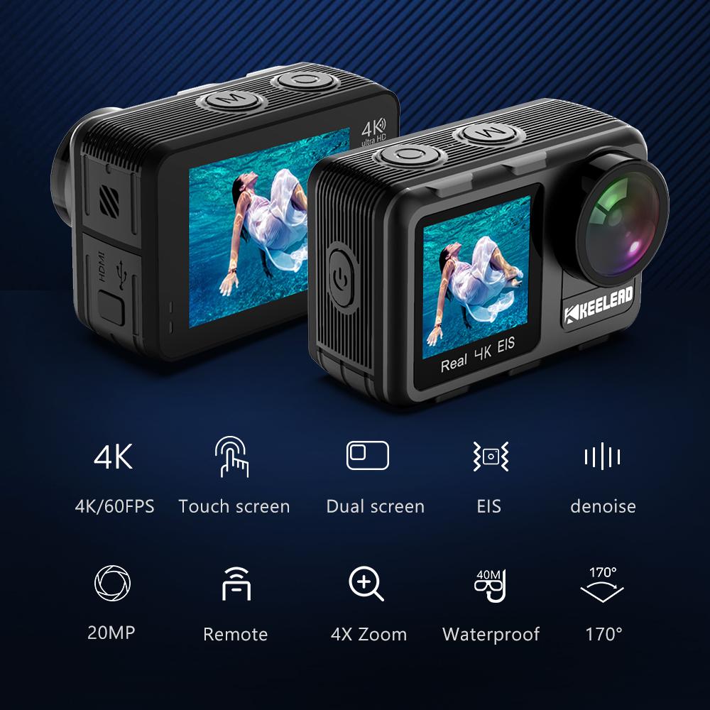 Camera Hành Động 4K 60FPS 2.0 Cảm Ứng Màn Hình Kép Wifi Chống Nước Điều Khiển Từ Xa EIS Zoom 4X Mini Quay Video Cam Thể Thao Phong Cách Osmo