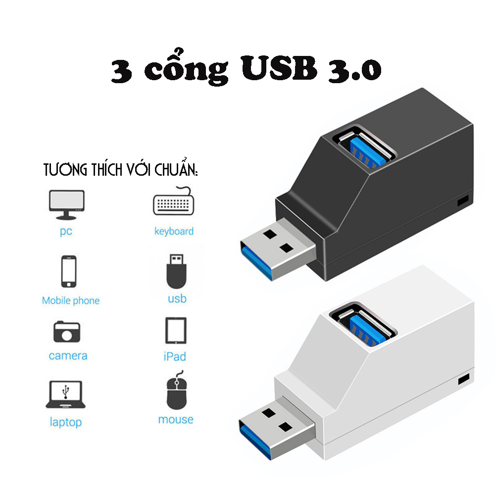 Bộ chia USB HUB 3 cổng USB 3.0 và USB2.0 độ cao cho máy tính, Laptop, PC, Tivi, Ô tô, xe hơi, thiết bị ngoại vi Dan House USB3.02.0