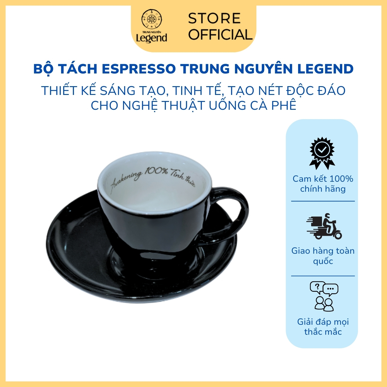 Bộ Tách Đĩa Gốm Espresso Đen  Trung Nguyên Legend  - 90 ml