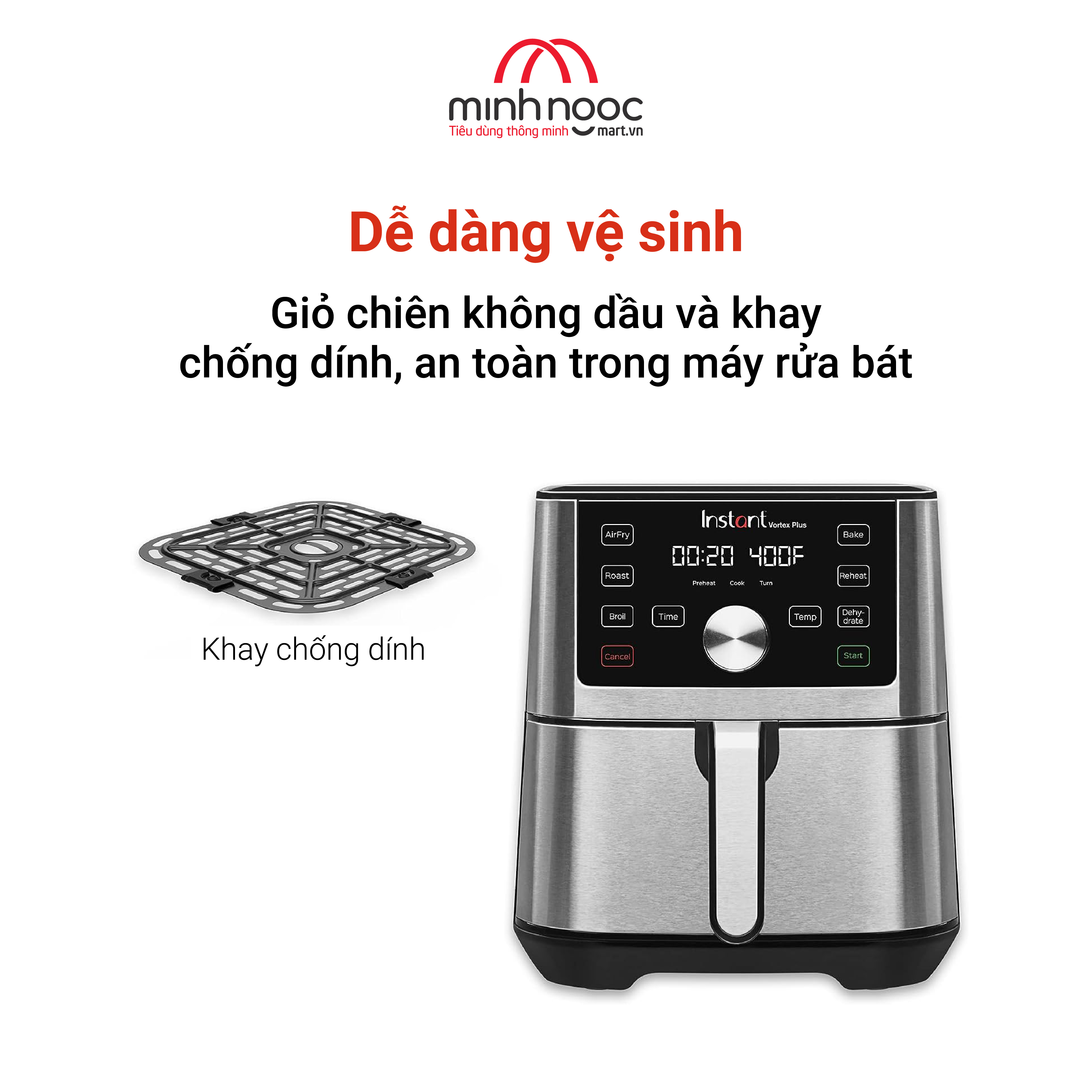 [ Hàng chính hãng ] Nồi chiên không dầu Instant Vortex Plus, Dung tích 5,7 lít, 6 chức năng trong 1 nồi (Instant Vortex plus, 5.7L,  6 in 1)