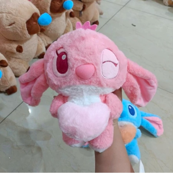 Thú nhồi bông Stitch nháy mắt đáng yêu - Size 20cm - Quà tặng gấu bông Stitch ôm tim mềm mịn cho bé