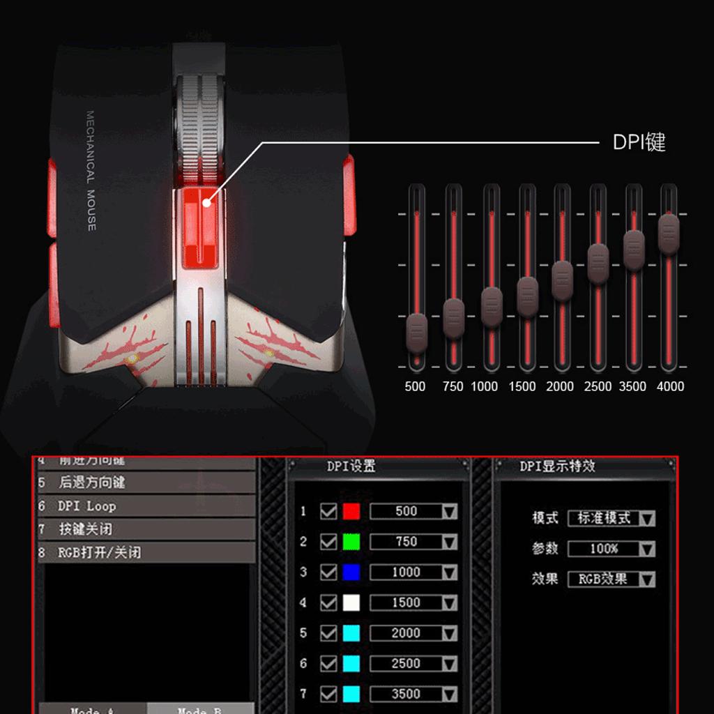 Ergonomic Optical Gaming Mouse 4000 DPI, Cable Length - 1.8m