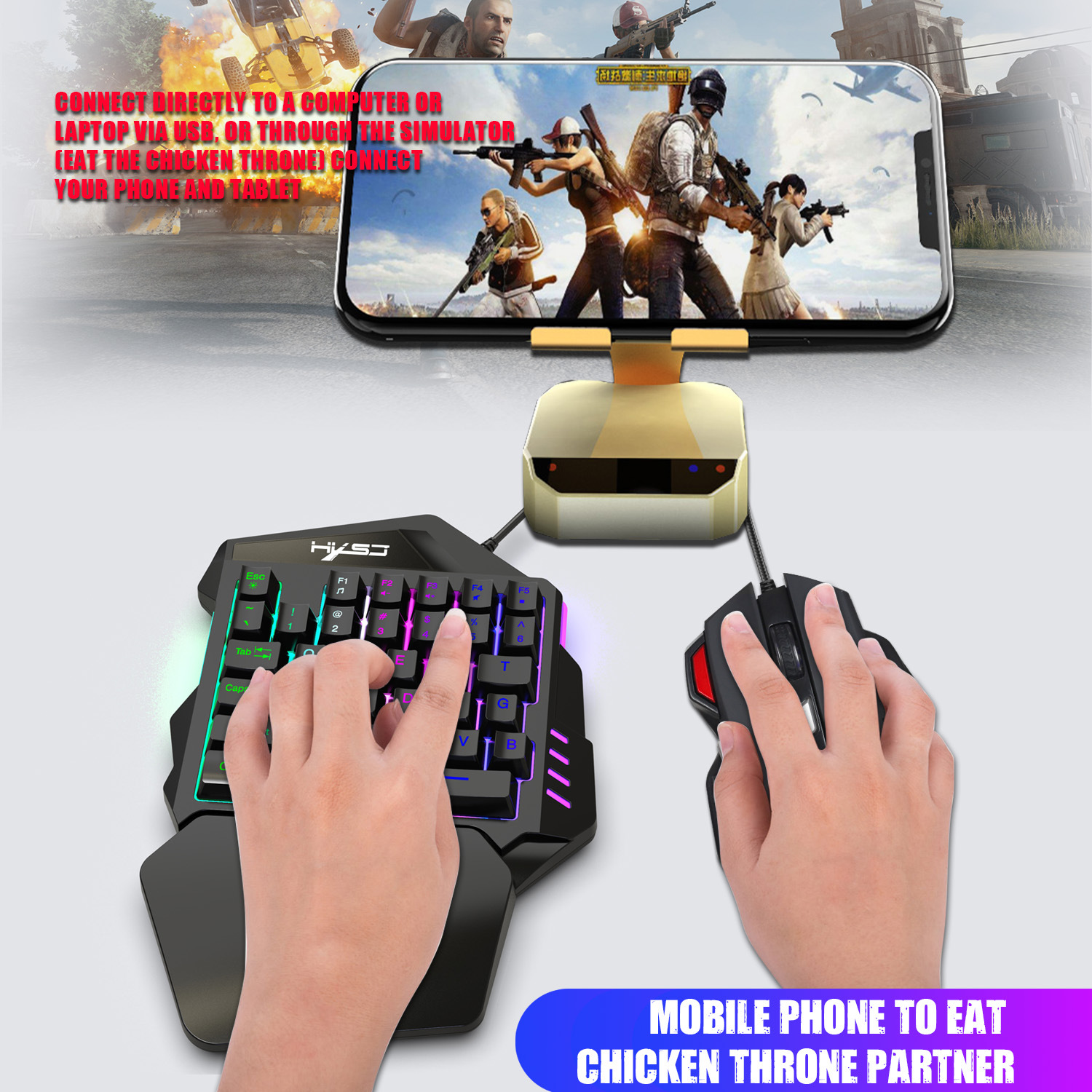 Bàn Phím Chơi Game HXSJ V100Plus, Chơi Game Pubg Mobile, Rules of Survival, Free Fire trên điện thoại, máy tính bảng, Laptop và PC - Hàng Chính Hãng