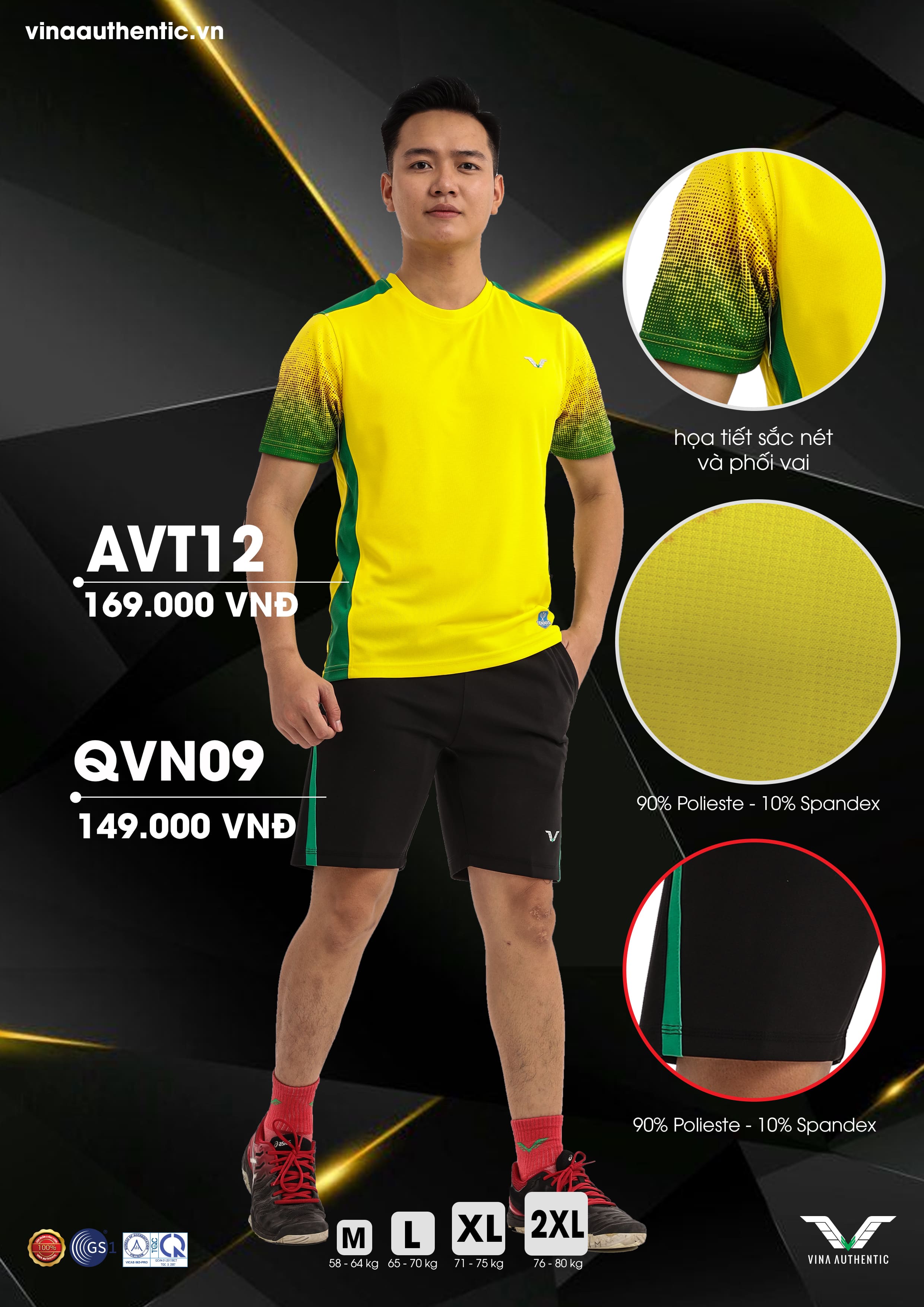 Quần thể thao nam QVN09new Vina Authentic cao cấp, chất lượng, chuẩn hãng