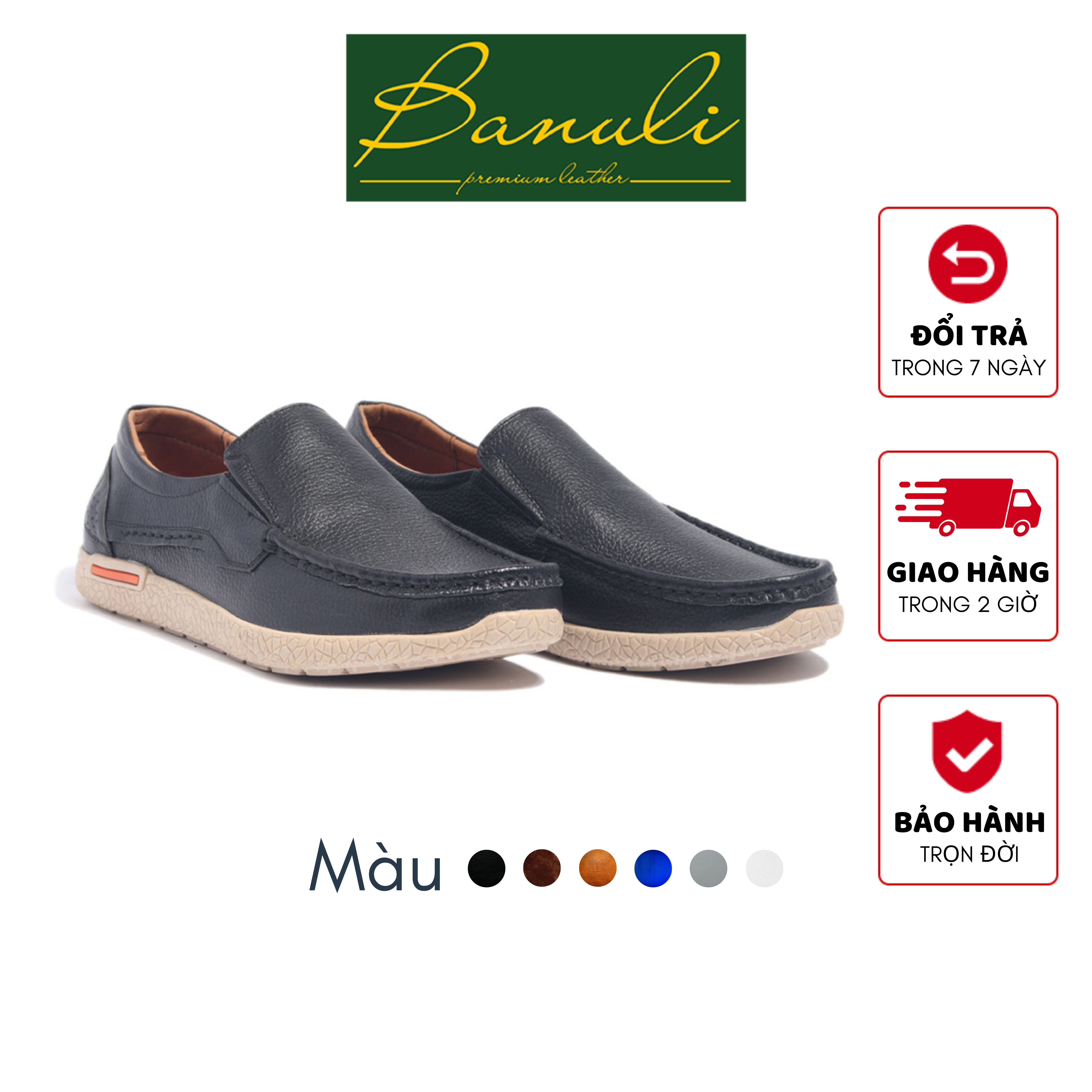 Giày Lười Da Nam BANULI K2DL1T0 - Da Bò Tumbled Siêu Mềm, Đế Siêu Nhẹ
