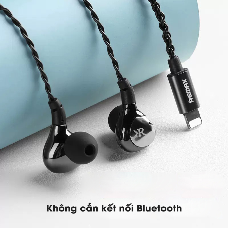 Tai nghe có dây nhét tai chân Lighning không cần kết nối Bluetooth - chống ồn gaming chơi game pubg Remax RM-616i - Hàng Chính Hãng Remax