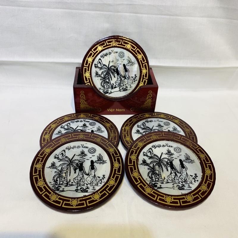 Bộ Lót Ly Lót Cốc Khảm Trai 6 Miếng - Vietnam Mother Of Pearl Lacquer Coaster