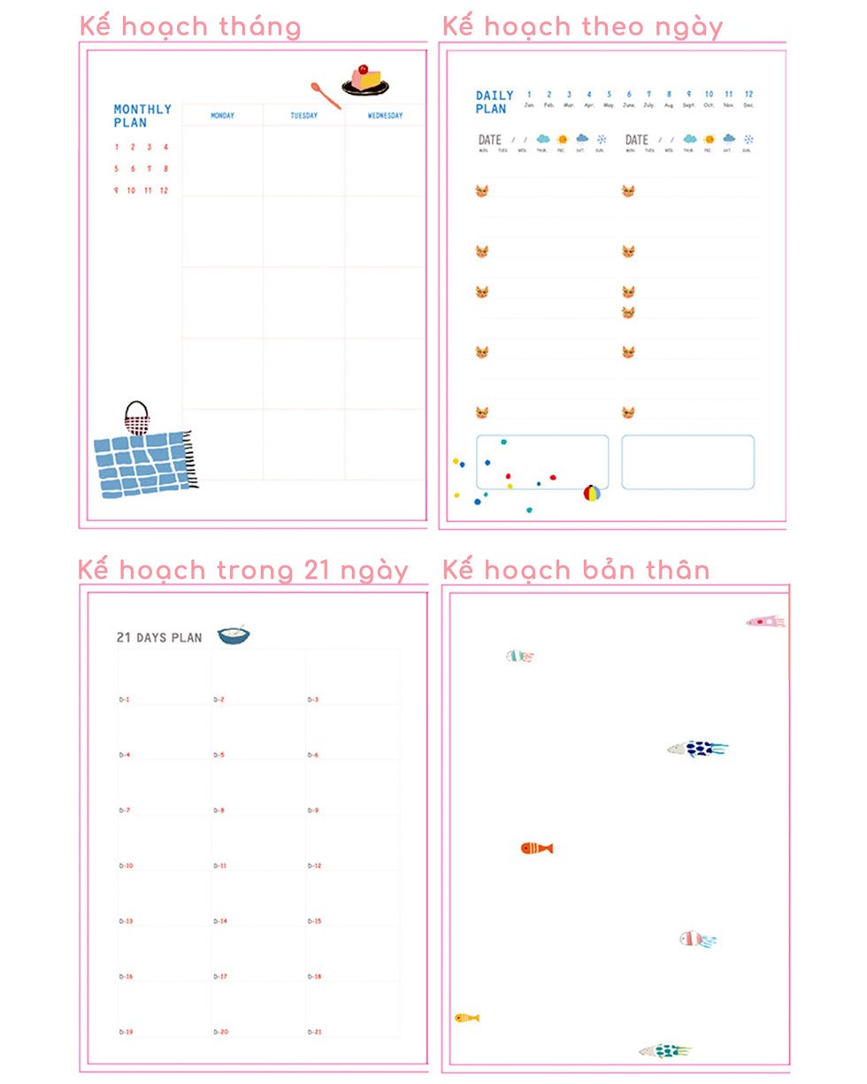 Combo Sổ Kế Hoạch Life Planner Cao Cấp Và Hộp Bút Đa Năng Thông Minh Cát Lún Mật Khẩu Cơ Xoay – MÀU XANH NGỌC - XANH HOA ĐÀO