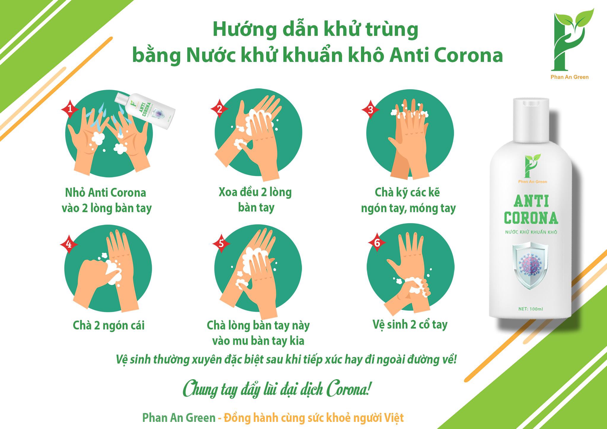 Combo 5 chai Xịt Kháng Khuẩn Cá Nhân Nước rửa tay khô Xịt rửa tay khô ANTI CORONA 100ml Xịt được lên Khẩu Trang