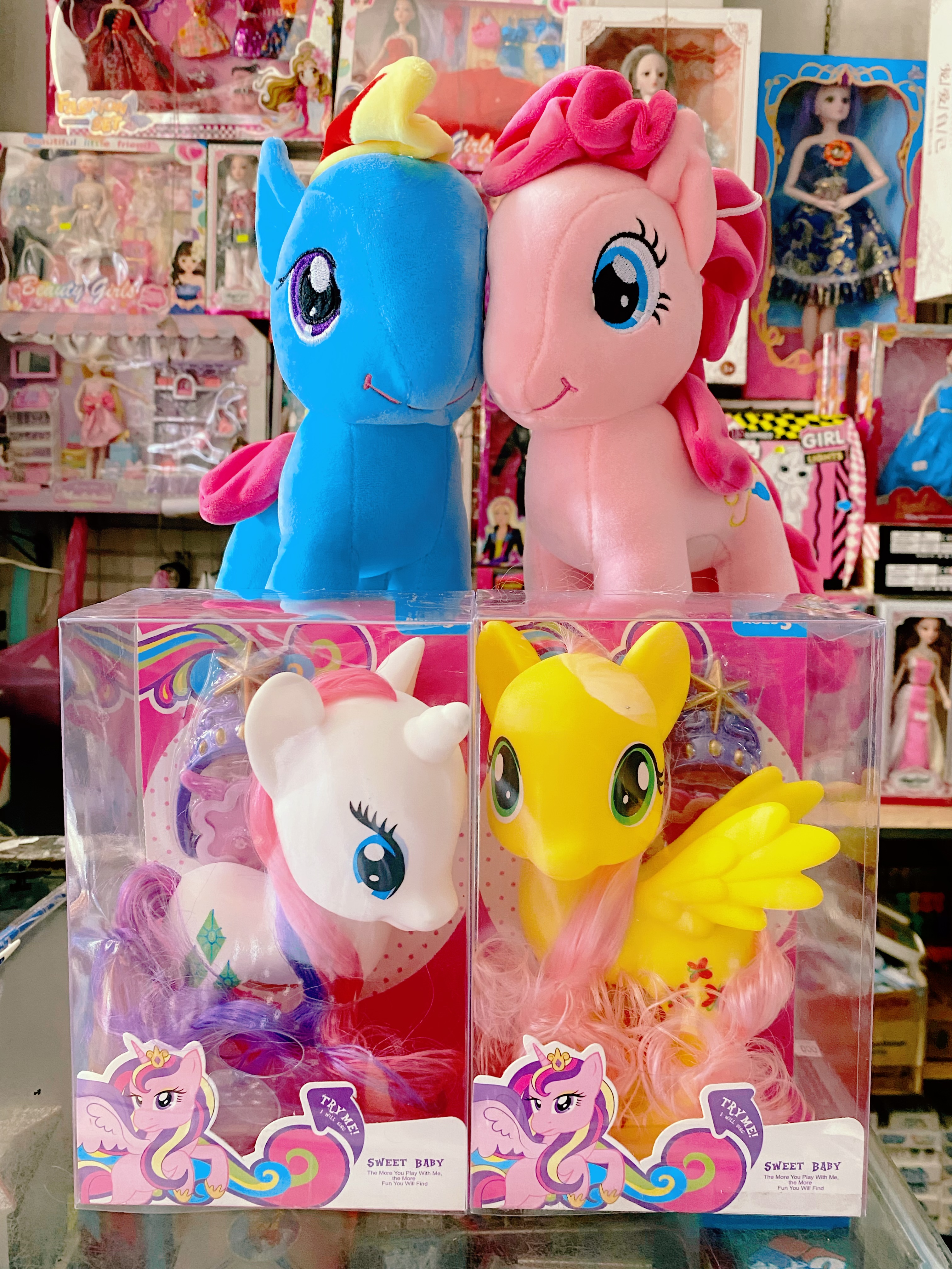 Combo 4 con ngựa pony - 2 con thú bông và 2 mô hình có đèn và tiếng 