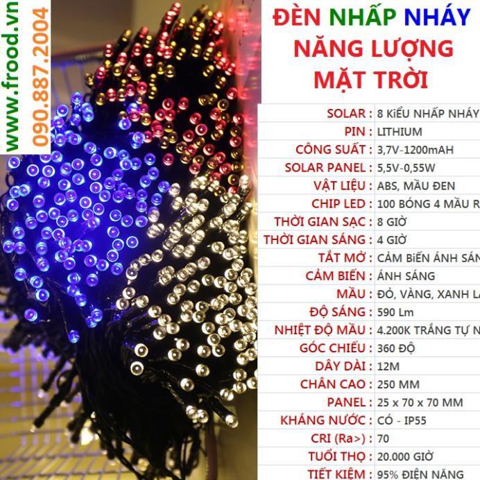 Đèn LED nhấp nháy 4 mầu/dây NĂNG LƯỢNG MẶT TRỜI 100 BÓNG - 12M