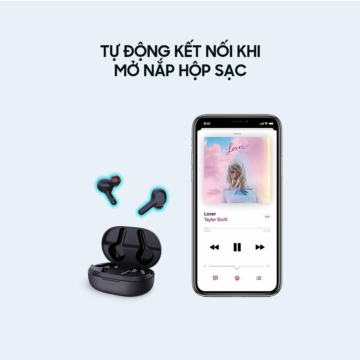 Tai nghe Bluetooth True Wireless Aukey EP-T25 - Bluetooth 5.0 - Pin Tới 25H - Chống Nước IPX5 - Nghe Độc Lập 2 Tai - Hàng Chính Hãng