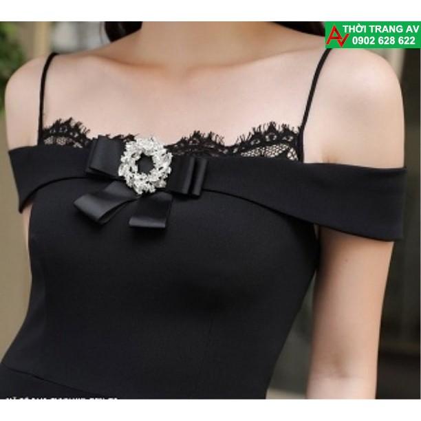 AV6455 - Đầm ôm body hai dây vai trễ nơ cổ siêu xinh