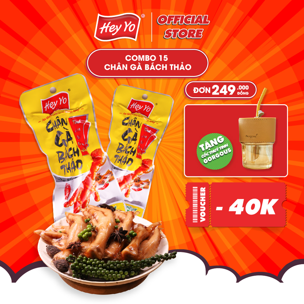 Combo 15 Chân Gà cay Hey Yo Bách Thảo 40g, chân gà ủ vị hàng Việt Nam thơm ngon chất lượng