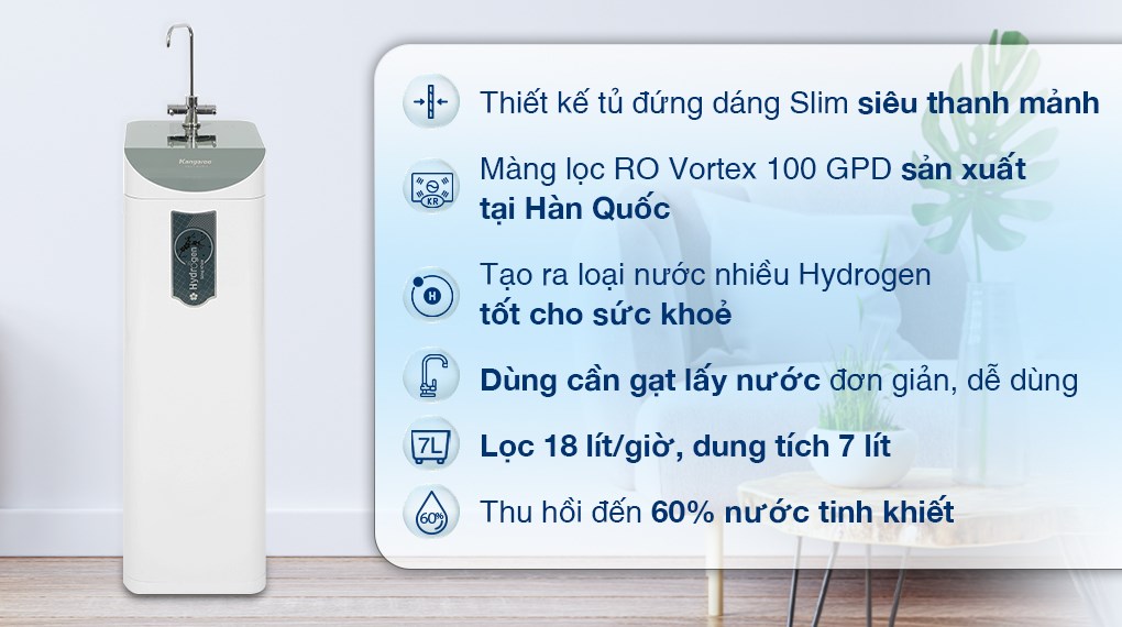 Máy Lọc Nước RO Hydrogen Slim Duo 2 Kangaroo KG100HD2 8 lõi - Hàng Chính Hãng