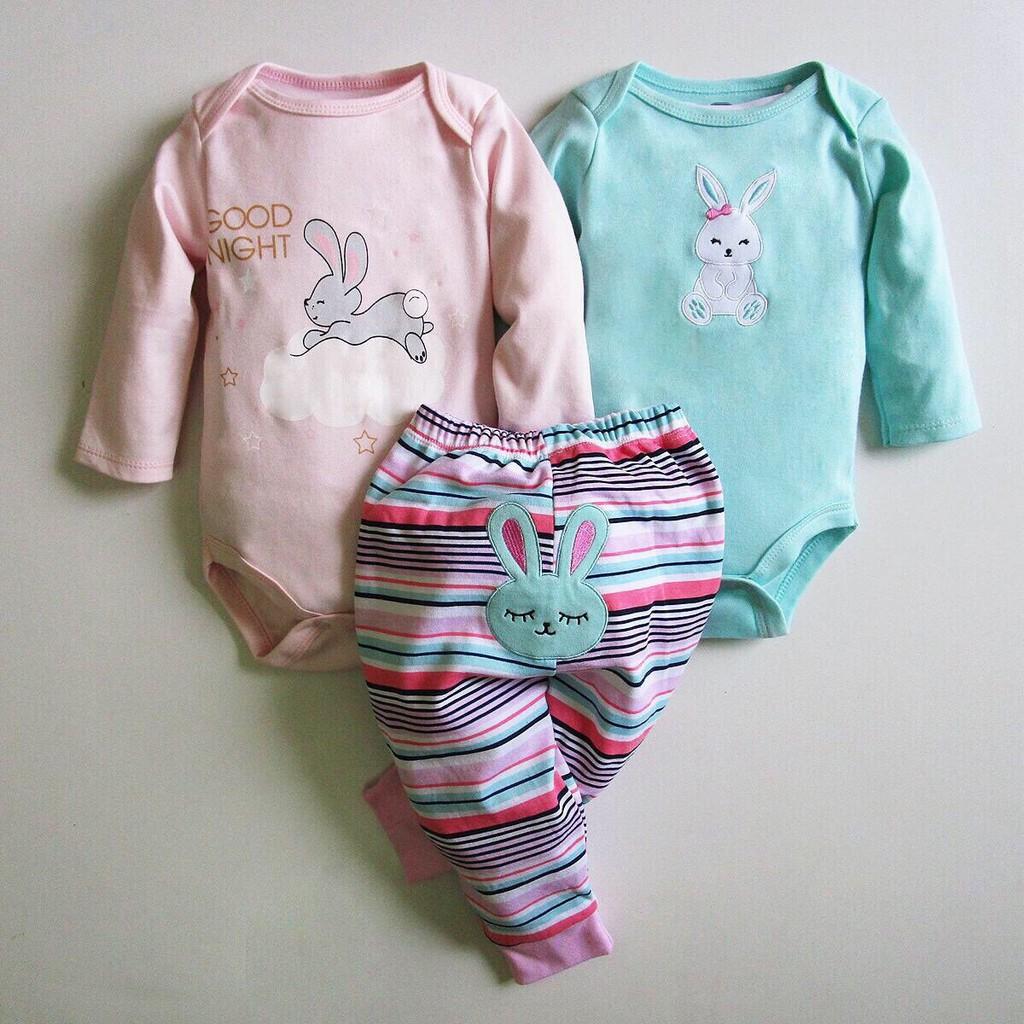 Set 3 body suit beliti dài tay xuất dư cho bé trai và bé gái 0-12 tháng