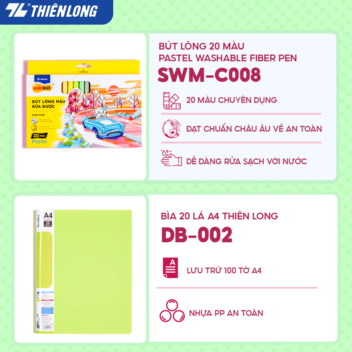 [Combo Cấp 2-3] Combo dụng cụ học tập thể hiện cá tính - Tone Xanh lá tươi mát - 07 món (Máy tính cầm tay Hot trend)