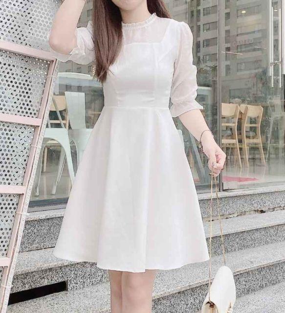 Đầm nữ trắng voan xòe dạo phố hay dự tiệc cưới cực dễ thương