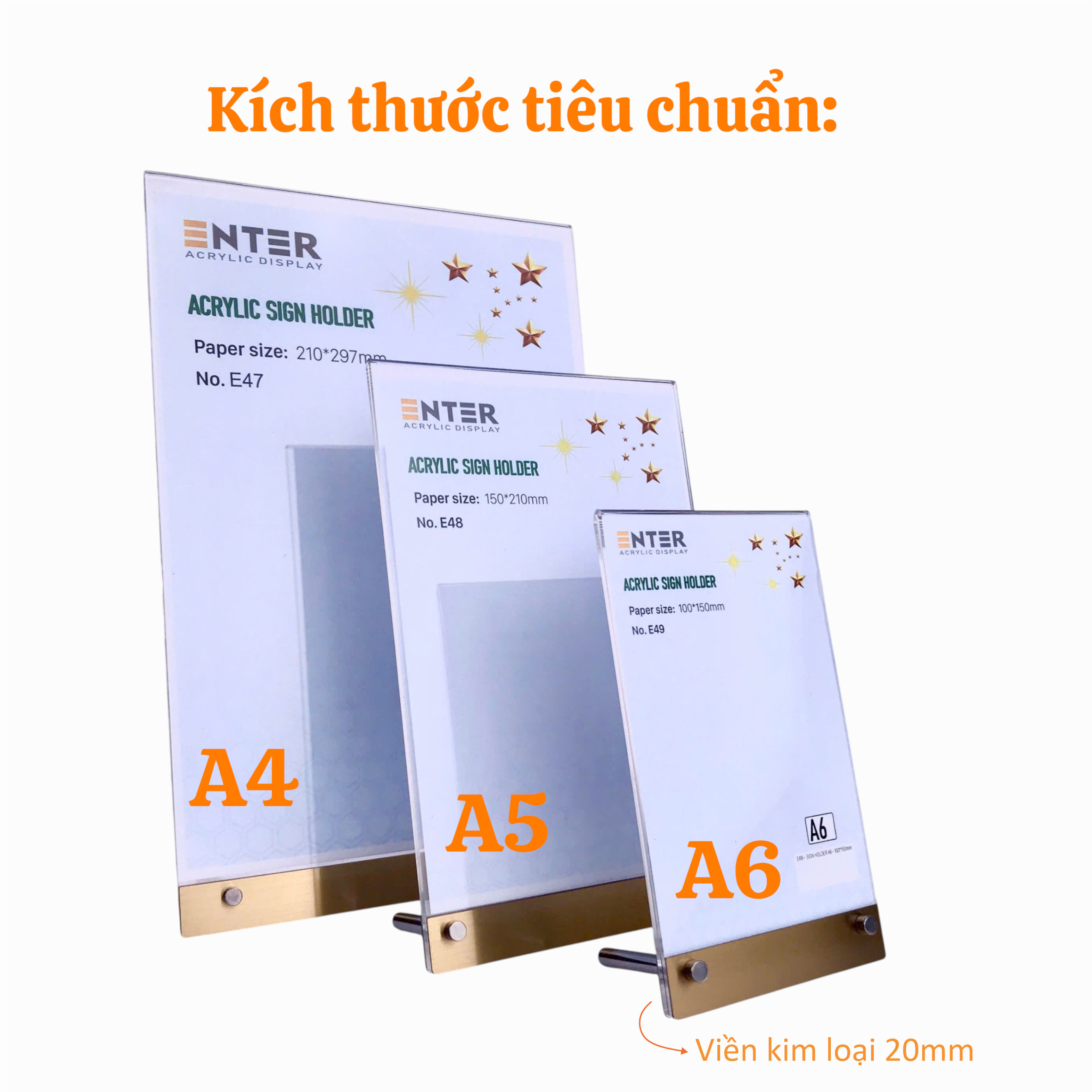 Kệ mica 1 mặt Enter E47 210x300mm liên kết bulon A4 đứng, Kệ menu nhà hàng, Standee mica để bàn, Bảng quét mã QR Code