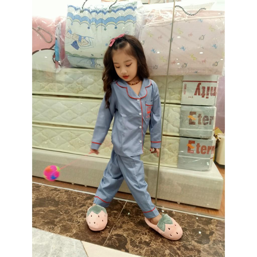 pijama phi lụa mờ dài tay in vương miện cho bé từ 14 đến 40kg 0205