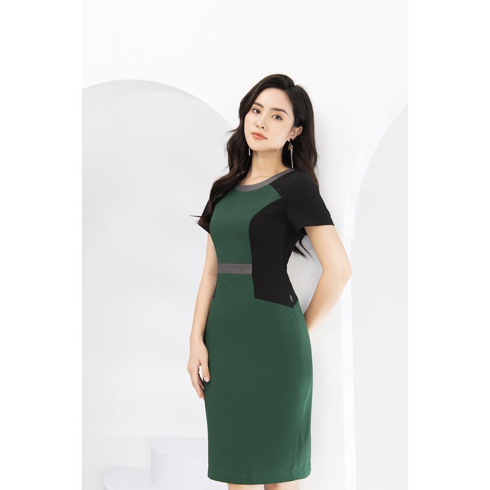 Đầm Nữ LUPERI LFV3162 Công Sở Dáng Ôm Phối Màu Tạo Điểm Nhất Eo Chất Liệu Đũi Xước Hàn Quốc Cao Cấp