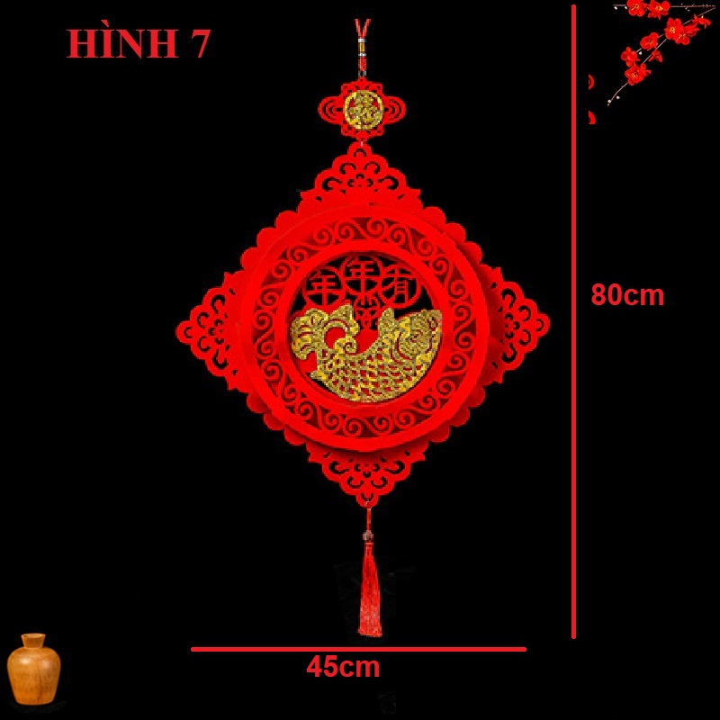 Trang trí tết Liễn cá chép nhung đỏ, liễng nhung cá chép (Tặng móc treo)