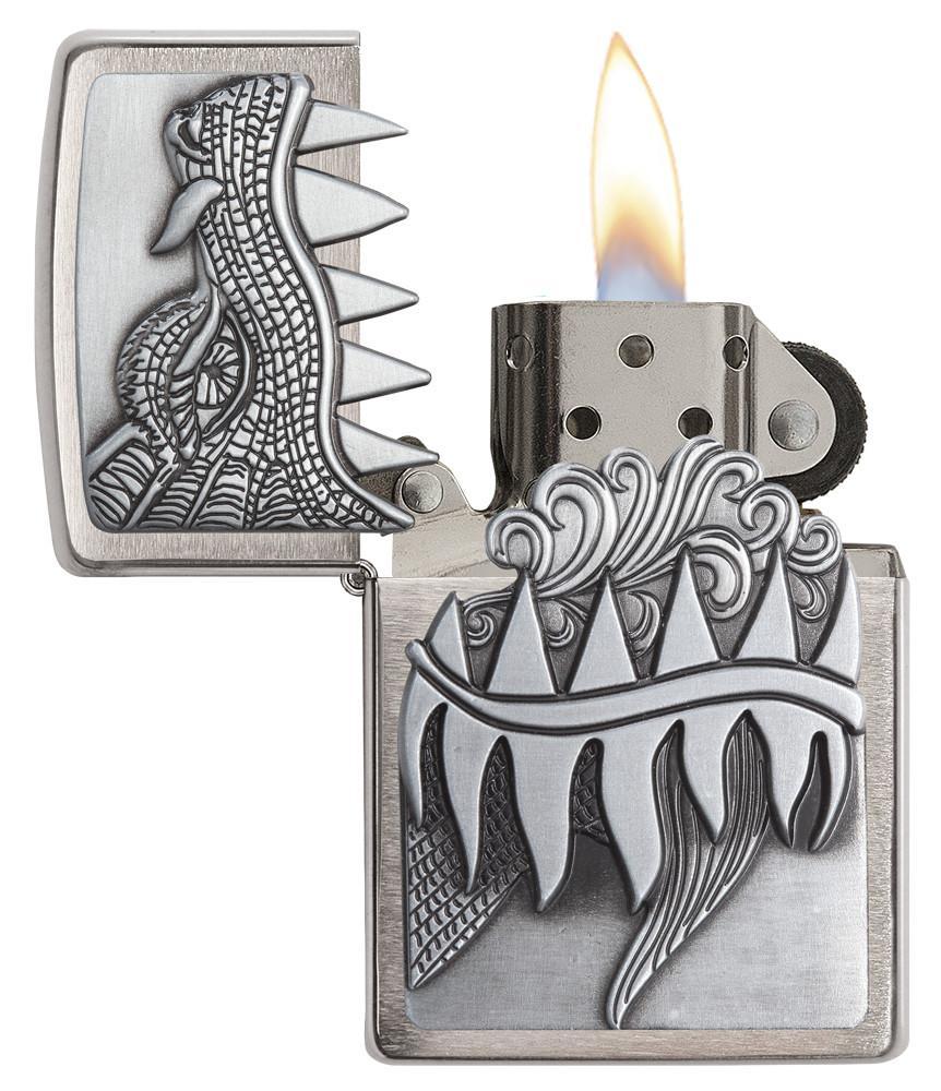 Bật Lửa Zippo Fire Breathing Dragon Emblem Brushed Chrome 28969