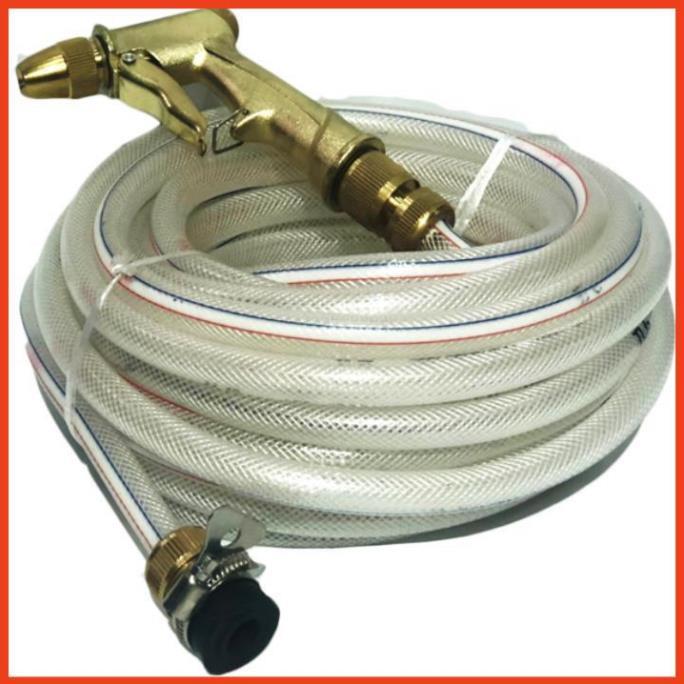 Bộ dây vòi xịt nước rửa xe, tưới cây . tăng áp 3 lần, loại 15m 206701-1 đầu đồng,cút đồng