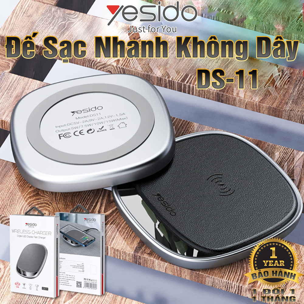 Đế sạc Nhanh không dây Cao cấp Tiêu chuẩn QI Công suất 15W Sạc thông minh Có led hiển thị dòng điện Hàng chính hãng