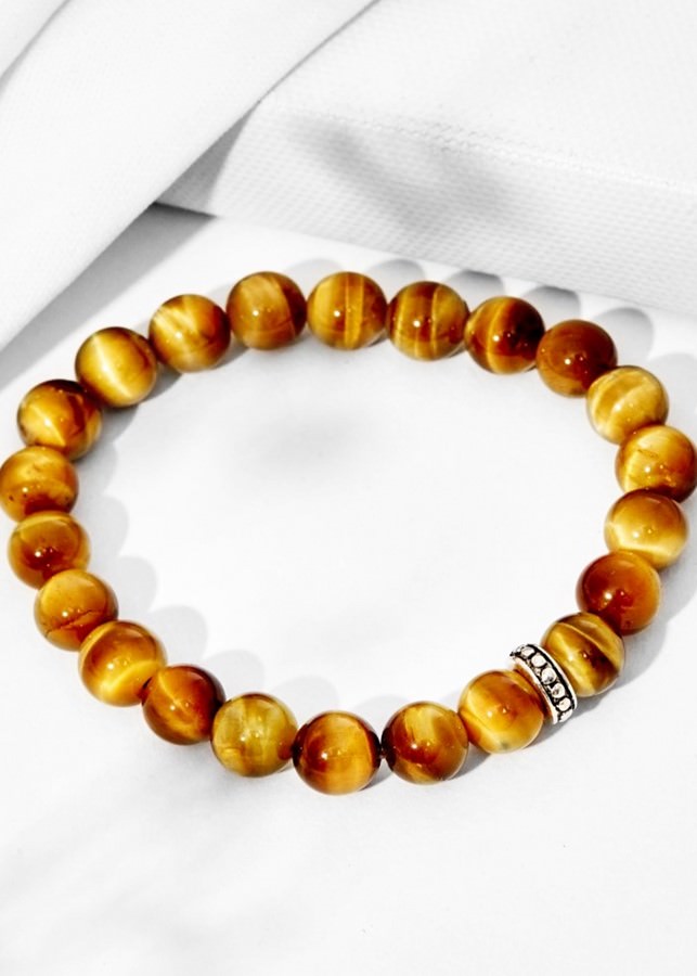 Vòng Tay Đá Opal Mắt Hổ Vàng Charm Bạc Thái - Thổ Kim