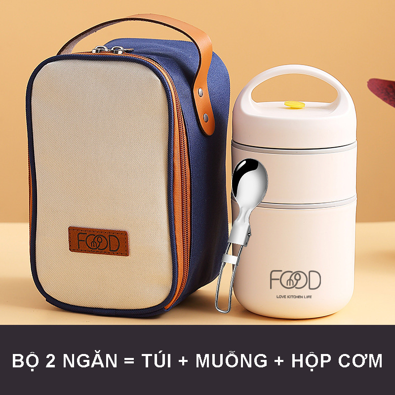 Hộp Đựng Cơm Giữ Nhiệt FOOD INOX 304 - Tặng kèm muỗng và Túi Giữ Nhiệt