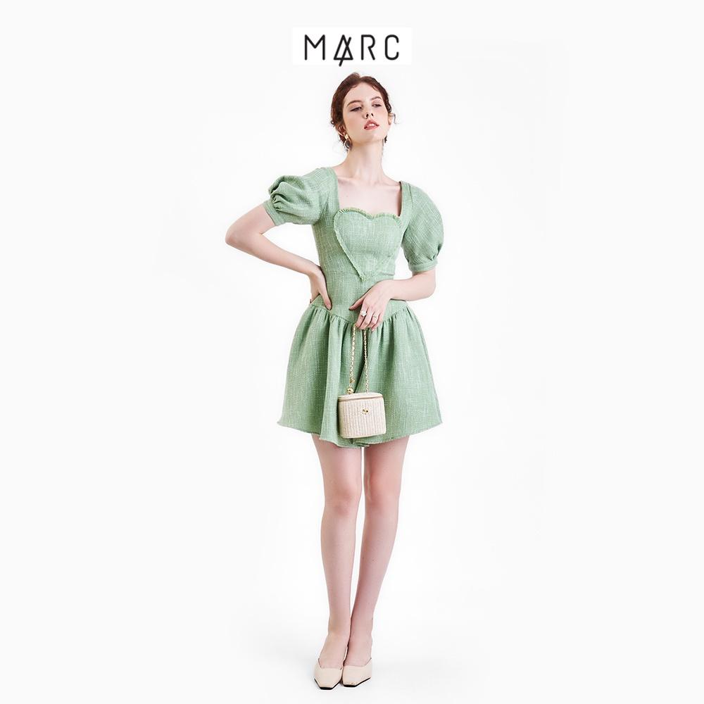 Đầm nữ MARC FASHION tweed mini tay phồng rã ngực hình trái tim FASH090422
